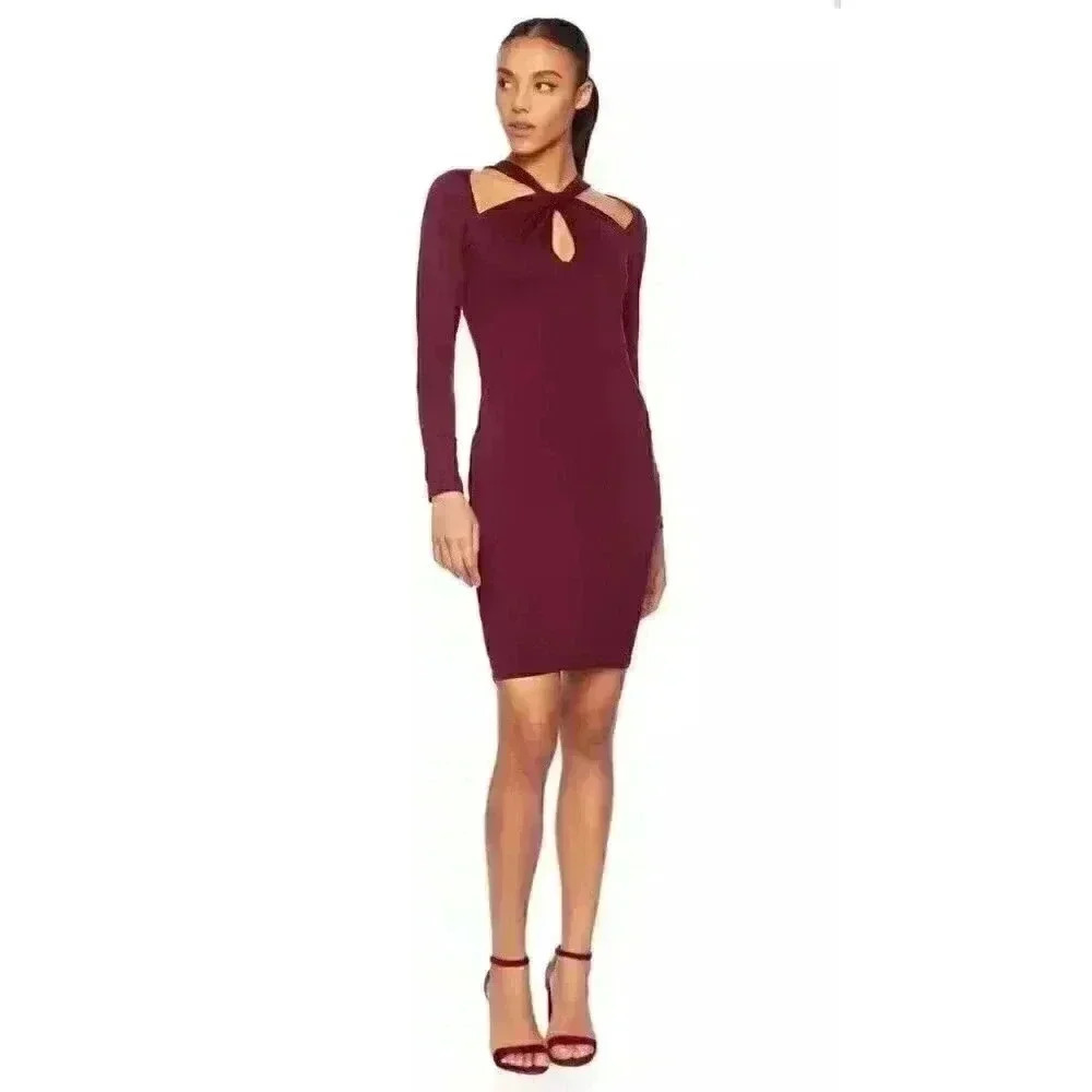 Nwt Susana Monoco Port Burgundy Keyhole Choker Cutout Neckline Xs Dress